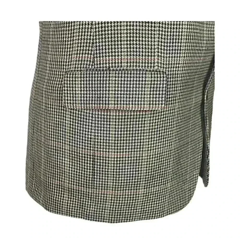 Gieves & Hawkes Men 43 R Houndstooth 2 Button Bespoke Blazer Silk Wool Black Tan